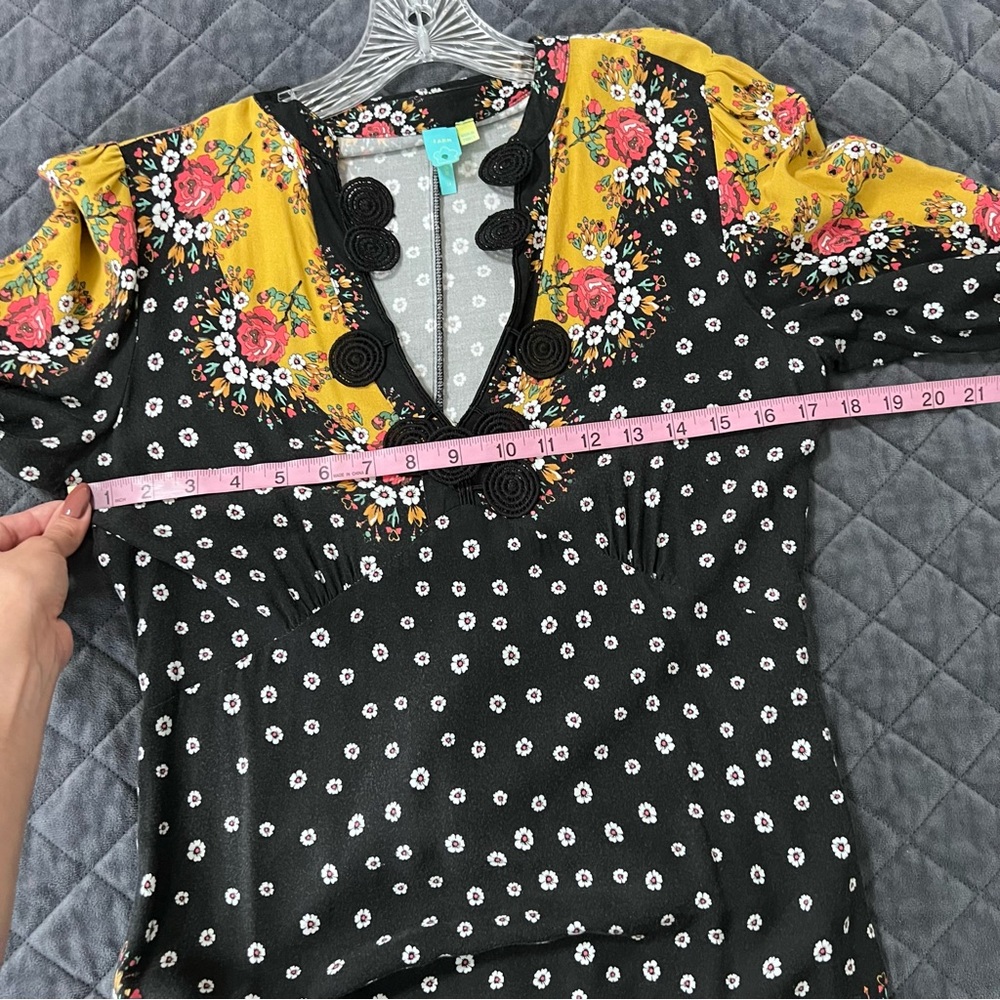 FARM Rio Black and Yellow Floral Polka Dot Long Sleeve Maxi Dress - Picture 9 of 10